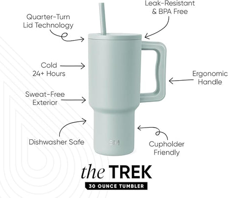 Simple Modern 30 oz Trek Tumbler with Handle and Straw Lid | Cup Holder Friendly Insulated Stainless Steel Travel Mug | Sea Glass Sage (Pack of 12)