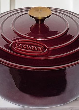 La Cuisine Enameled Cast Iron Dutch Oven Casserole Pot with Lid 6.5 QT 11" /28cm Dia. Internal Matte Black Enamel Coating Gold-Plated SS Lid Handle Oven Safe up to 500° F for bread baking, Cranberry