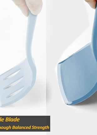 Silicone Pancake Spatula Turner with Lengthened Handle& Seamless Design, Heat Resistant Cooking Spatulas for Nonstick Cookware, Large Flexible Kitchen Utensils, Flipper for Egg, Pancake, Starry Blue