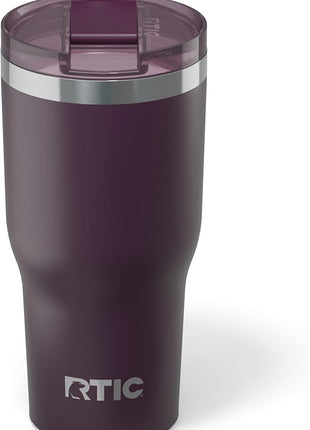 RTIC 30oz Essential Tumbler with Lid, Ceramic Lined, Insulated, Stainless Steel, Metal, Double Wall Vacuum-Insulation, Travel Cup for Iced Coffee, Tea, Hot and Cold Drink, Plum