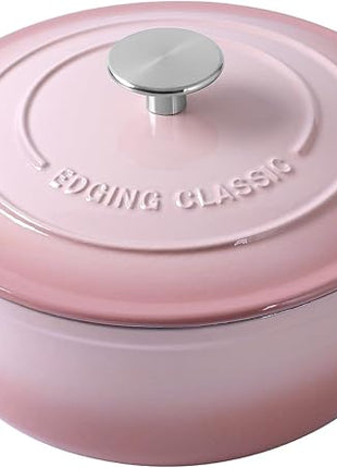 Enameled Cast Iron Covered 5.5 Quart Dutch Oven with Dual Handle, Dutch Ovens with Lid for Bread Baking, Pink