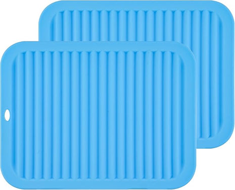 Big Silicone Trivets mat Set of 2 Smithcraft 9"X12" Multi-Purpose Drying Trivet Mat, Pot Holder, Waterproof, Non Slip, Flexible, Durable, Dishwasher Safe Blue