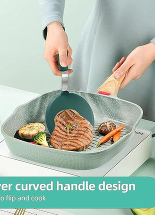 2Pcs Silicone Spatula Turner,Wide Pancake Spatulas utensils set for cooking,Heat Resistant Non-Stick Kitchen Use s for Flipping Pancakes, Omelettes, Fish,Dishwasher Safe.(Green)