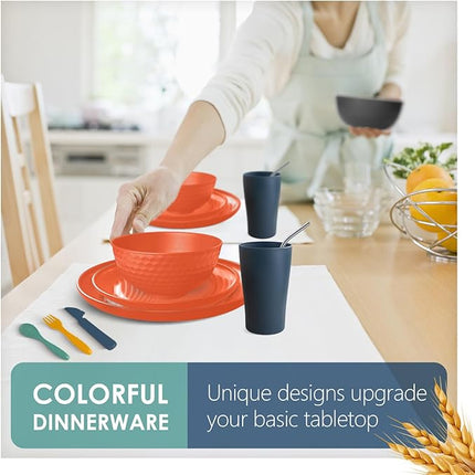 Teivio 40-Piece Kitchen Plastic Wheat Straw Dinnerware Sets for 4, Dinner Plates, Dessert Plate, Cups, Flatware, Dishwasher Safe, Colorful Unbreakable Apartment Outdoor RV Dishes, Autumn Multicolor