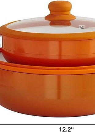 IMUSA USA 2 Piece Orange Ceramic Interior Caldero Set with Orange Silicone Rim and Glass Lid