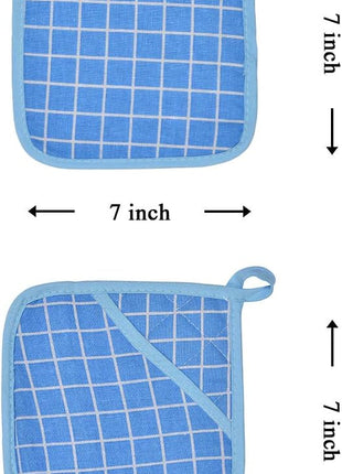 Oven Mitts and Potholders BBQ Gloves-Oven Mitts and Pot Holders with Recycled Infill Silicone Non-Slip Cooking Gloves for Cooking Baking Grilling (4-Piece Set,Blue)