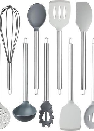 COOK WITH COLOR Silicone Cooking Utensils, Kitchen Utensil Set, Easy to Clean Silicone Kitchen Utensils, Cooking Utensils for Nonstick Cookware, Kitchen Gadgets Set, 10 Pieces, Grey Ombre