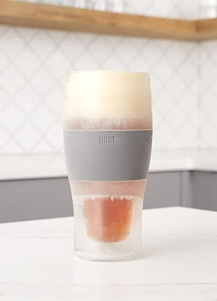 Host Freeze Beer Glasses, Frozen Beer Mugs, Freezable Pint Glass Set, Insulated Beer Glass to Keep Your Drinks Cold, Double Walled Insulated, 16oz, Grey