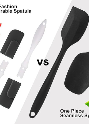 Silicone Spatulas Set of 6, Rubber Spoon Spatula Heat Resistant Spoonula One Piece Design Seamless Spatula Non-Stick Scrapers Baking Mixing Tool (Black)