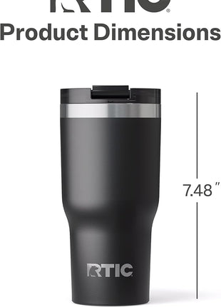 RTIC 20oz Essential Tumbler with Lid, Ceramic Lined, Insulated, Stainless Steel, Metal, Double Wall Vacuum-Insulation, Travel Cup for Iced Coffee, Tea, Hot and Cold Drink, Black