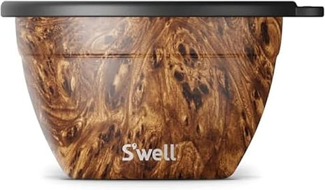 S’well Stainless Steel 64oz Salad Bowl Kit, Teakwood Finish, Includes 2oz Condiment Container and Removable Tray, Leak-Proof and Easy to Clean, Dishwasher Safe