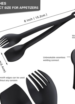 MSY BIGSUNNY Small Serving Tongs - 6 Inches Premium Stainless Steel Appetizer Tongs, Set of 4 (Black, 6")