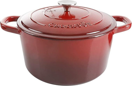 Crock-Pot Artisan 3-Quart Round Enameled Cast Iron Dutch Oven – Gradient Red, Durable Heavy-Duty Cookware for Slow Cooking, Roasting, Baking with Lid