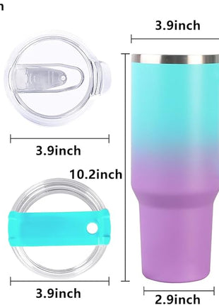 SYACOT 40 oz Tumbler with Handle and Straw Stainless Steel Insulated Tumbler Leak Proof Lid and Straw Lid Reusable Travel Mug Coffee Mug Cup Dishwasher Safe Keep Drinks Cold and Hot (Green Purple)