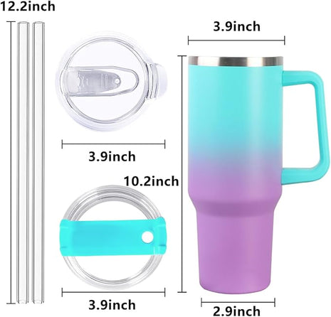 SYACOT 40 oz Tumbler with Handle and Straw Stainless Steel Insulated Tumbler Leak Proof Lid and Straw Lid Reusable Travel Mug Coffee Mug Cup Dishwasher Safe Keep Drinks Cold and Hot (Green Purple)