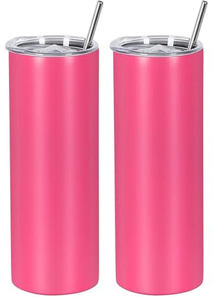 4 Pack 20 Oz Straight Skinny Tumblers,Individually Gift Boxed Stainless Steel Slim Skinny Tumbler Set Bulk, 20 Oz Insulated Slim Thin Travel Tumbler Cup for Diy,Hot Pink