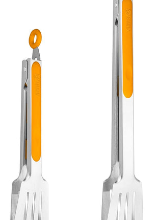 Premium 304 Stainless Steel Barbecue Turners, Heavy Duty Non-Stick BBQ Cooking Kitchen Tongs, 9" and 12" Orange