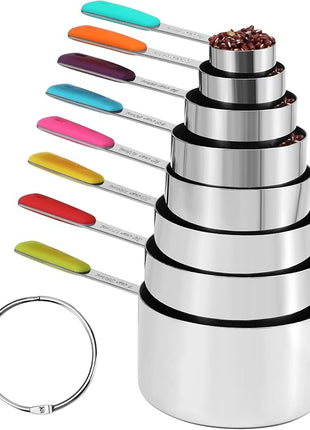 Stainless Steel Measuring Cups Set (8 Cups, Colorful)