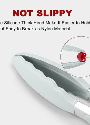 2 Pack Warm Grey Kitchen Tongs, Premium Silicone BPA Free Non-Stick Stainless Steel BBQ Cooking Grilling Locking Food Tongs, 9-Inch & 12-Inch