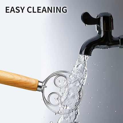 TEEVEA Danish Dough Whisk Stainless Steel Dough Hook Dutch Whisk for Sourdough Bread Dough Mixer Hand Wooden Handle Kitchen Whisking Mixing Tool Bread Making Tools and Supplies