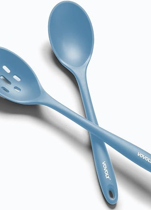 Silicone Spoons for Cooking - Extra Large Kitchen Spoons for Mixing, Serving, & Stirring - 600°F Heat-Resistant Non Stick Utensils Ladle & Skimmer- Dishwasher Safe, Starry Blue