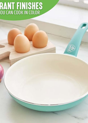 GreenLife Nonstick 8" Frying Pan Skillet, Non-Toxic PFAS-Free Ceramic Nonstick, Dishwasher & Oven Safe, Stay-Cool Handles, Wobble Free, Turquoise