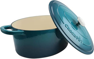 Crock-Pot Artisan Oval Enameled Cast Iron Dutch Oven, 7-Quart, Teal Ombre
