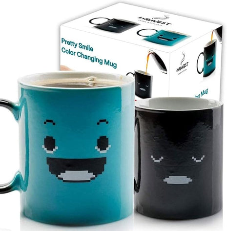 InGwest Color Changing Coffee Mug – 11oz Ceramic Heat Sensitive Cup with Funny Smile – Great for Morning Coffee or Gift