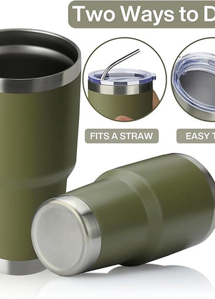 MEWAY 30oz Tumbler Double Wall Vacuum Insulated Travel Mug, Stainless Steel Tumbler with Lid, Durable Powder Coated Insulated Coffee Cup for Cold & Hot Drinks (Army Green,1 PACK)
