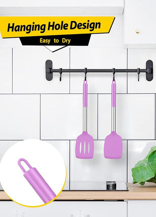 Pack of 2 Silicone Solid Turner, Non Stick Slotted Kitchen Spatulas, High Heat Resistant BPA Free Cooking Utensils, Ideal Cookware for Fish, Eggs, Pancakes(Purple)