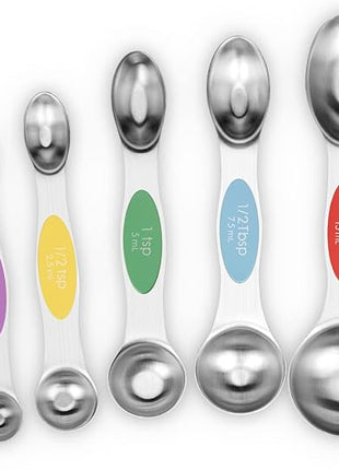 Aovchei 7 PCS Magnetic Measuring Spoons Set, Dual Sided, Stainless Steel Small Tablespoon, Teaspoons, Fits in Spice Jars, for Dry and Liquid, MultiColor