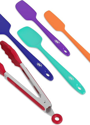 Kaluns Silicone Spatula Set, 4 Rubber Spatulas 600°F Heat Resistant, Nonstick Seamless Design with Stainless Steel Core, Dishwasher Safe, BPA free, Bonus Tongs Included