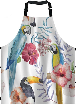 EKOBLA Bird Aprons Watercolor Flower Print Animal Parrot Branches Beautiful Summer Plant Waterproof Resistant Chef Cooking Kitchen BBQ Adjustable Aprons for Women Men 27x31 Inch