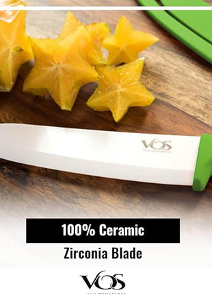 Vos Ceramic Knife Set with Peeler, Ceramic Knives Set For Kitchen, Ultra Sharp Kitchen Knife Set with Covers, 3" 4" 6" Paring, Utility & Chef Knife, Lightweight, Dishwasher safe (Multi-Color Handle)