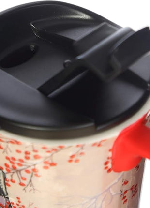 Topadorn Christmas Ceramic Travel Mug Porcelain Coffee Cup with Spill-proof Lid and Gift Box for Holiday,Snowman&Cardinal