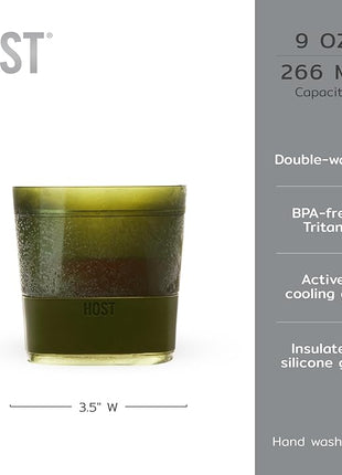 Host Whiskey Freeze Glasses, Double Old Fashioned Glasses, Chill Without Dilution for Bourbon, Vodka, Cold Brew Cocktails, Bourbon Gifts for Men, Gifts for Dad, Home Bar, 9 oz, Set of 2, Olive Green