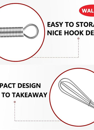 Walfos Long Small Whisks Skinny Little Whisk 10 inch Tiny Mini Whisk With Long Handle for Mixing Sauces, Coffee, Cooking,Beating, Blending Ingredients,