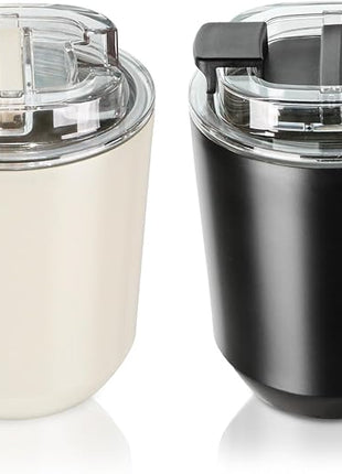 Puraville 2 Pack Insulated Tumblers with Lid, 10 oz Travel Coffee Mug Stainless Steel Vacuum Cup, Leak Proof Double Walled Coffee Tumbler for Iced and Hot Drinks, Black and Cream