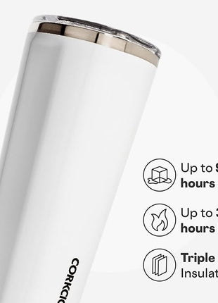 Corkcicle Classic Tumbler - Keeps Drinks Hot for 3 Hours - Triple-Insulated Stainless Steel - Cupholder Friendly - Holiday Mug Gift - Great for Gifting Warmth - 24 oz - Gloss White