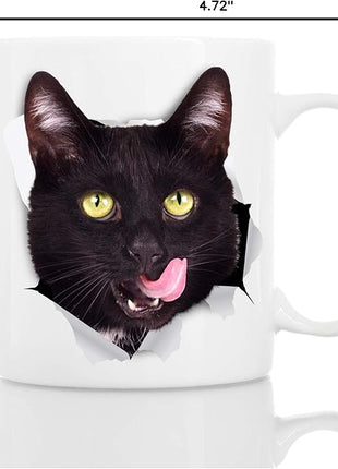 Thirsty Black Cat Coffee Mug - Ceramic Funny Coffee Mug - Perfect Cat Lover Gift - Cute Novelty Coffee Mug Present - Great Birthday or Christmas Surprise for Friend or Coworker, Men and Women (11oz)
