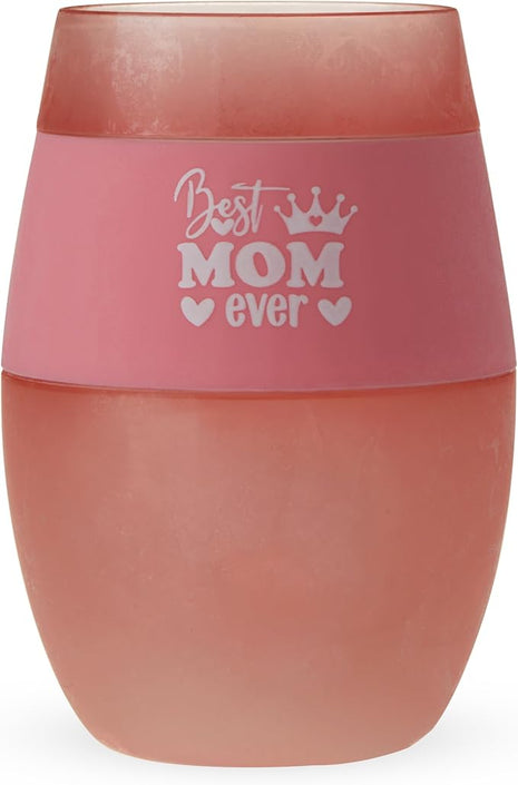HOST Best Mom Ever Wine Freeze Cooling Cup with Freezing Gel Wine Glasses Mother's Day Gifts for Mom, Mom Birthday Gifts, Gifts for Wife, 8.5 oz, Pink