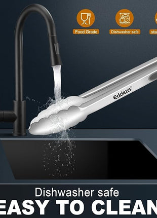 Tongs For Cooking - Heat Resistant 600 Degrees Metal Kitchen Tongs, Heavy Duty Stainless Steel Tongs - Perfect for Food, BBQ Set of 4, 7-9-12 &14 inch Grey