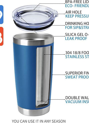 HASLE OUTFITTERS 20oz Tumblers Stainless Steel Mugs with Lid Double Wall Vacuum Insulated Coffee Cups for Cold & Hot Drinks (20oz-Dark Blue, 12 Pack)