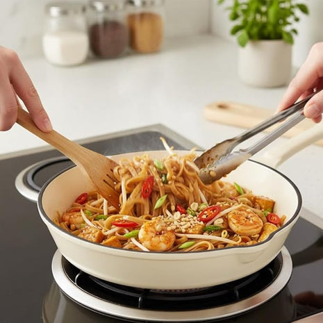 Hamilton Beach Enameled Cast Iron Fry Pan 8-Inch Cream, Cream Enamel Coating, Skillet Pan for Stove Top and Oven