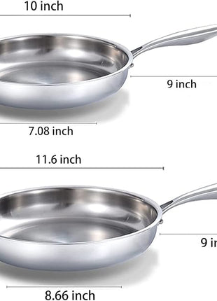 DELARLO Tri-Ply Stainless Steel Pan Set, 9" & 11",Compatible with All Cooktops Up to 600℉, Stainless Steel Frying Pan Set, Durable, Fast Even Heat, Cooking Pans, Kitchen Cookware Set, Skillet Set of 2