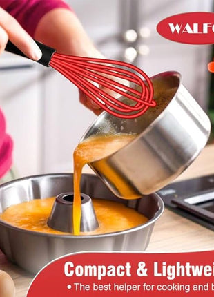 Walfos Mini Whisk Red Small whisk-Non Scatch Rubber Coated Whisk,small silicone whisk 5 & 7 inch Tiny Whisk,Nice for mixing and stirring small batches of powder and sauce in small bowl containers.2pcs