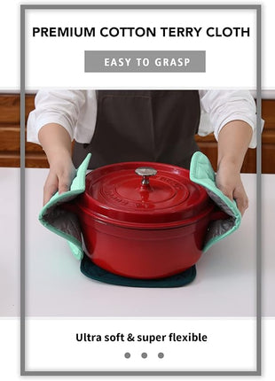 Joyhalo 4 Pack Pot Holders for Kitchen,Cotton Oven Holder with Great Heat Resistance,Non Slip Hot Pads for Kitchen Clearance, Aqua