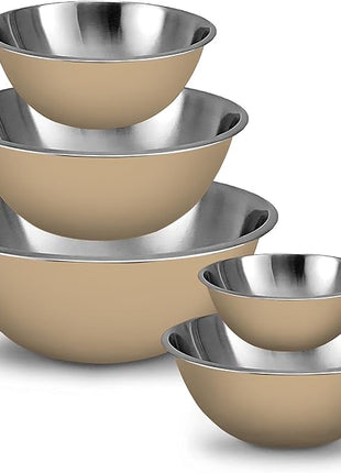 WHYSKO Meal Prep Stainless Steel Mixing Bowls Set, Home, Refrigerator, and Kitchen Food Storage Organizers | Ecofriendly, Reusable, Heavy Duty (Khaki)