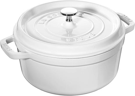 STAUB Cast Iron Dutch Oven 4-qt Round Cocotte, Made in France, Serves 3-4, White