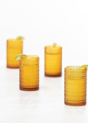 Fortessa Jupiter Beaded Hobnail Glass, 13 Ounce Iced Beverage (Set of 6), Amber